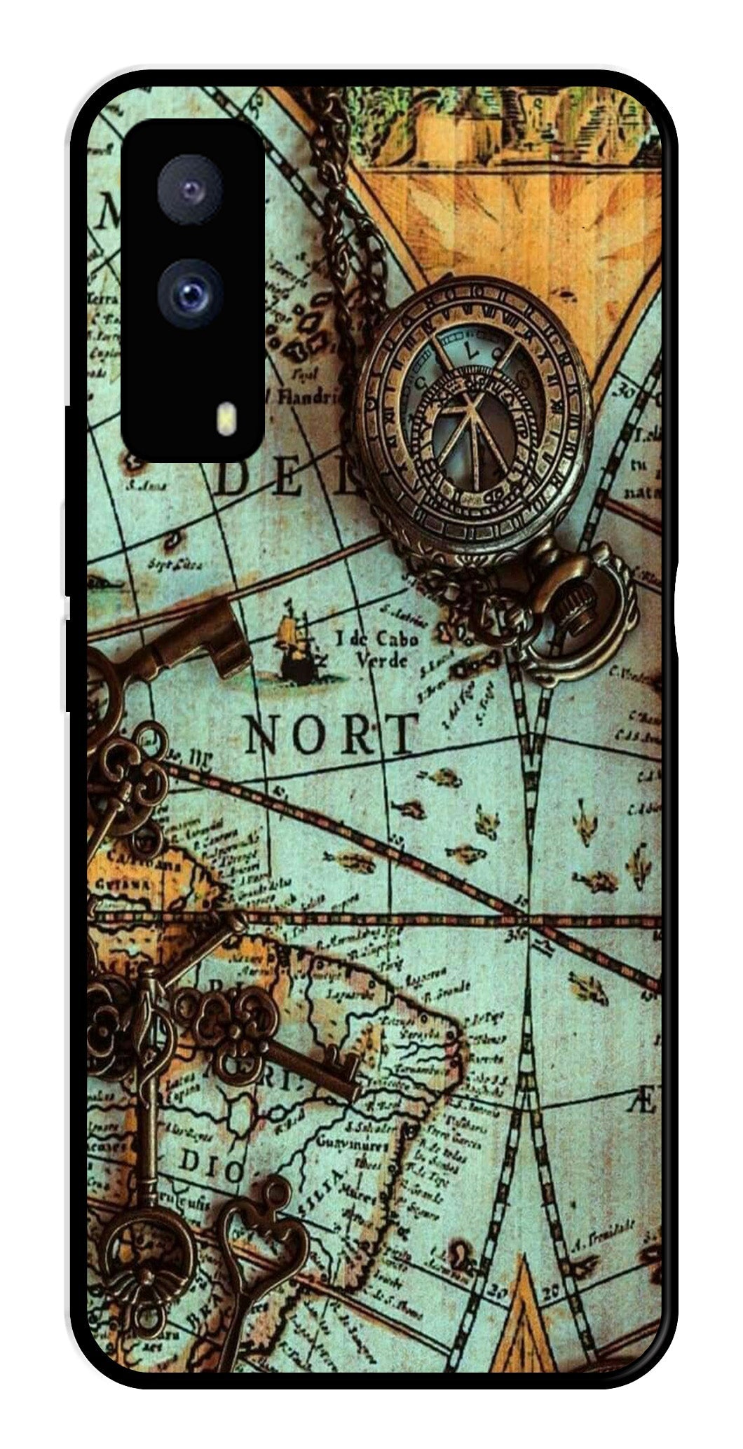 Map Design Metal Mobile Case for iQOO Z5X 5G   (Design No -54)