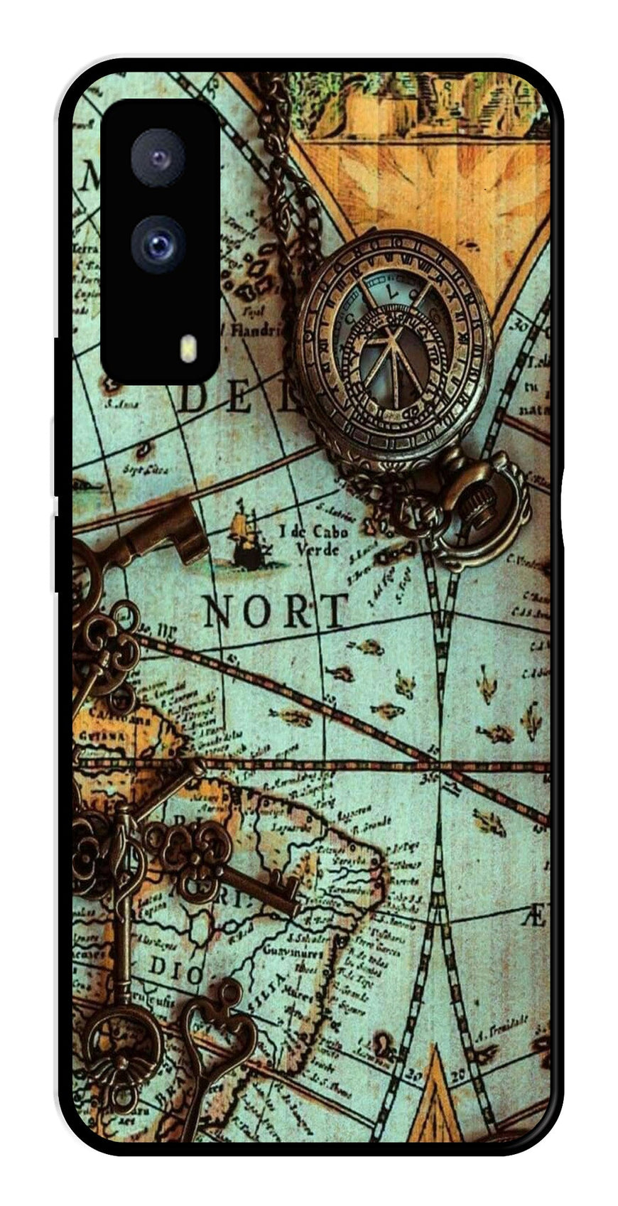 Map Design Metal Mobile Case for iQOO Z5X 5G   (Design No -54)