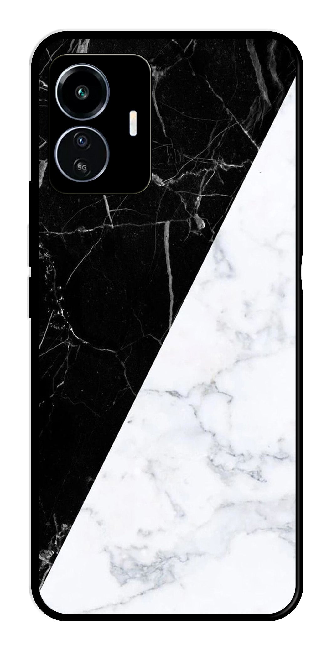 Black White Marble Design Metal Mobile Case for iQOO Z6 Lite   (Design No -09)