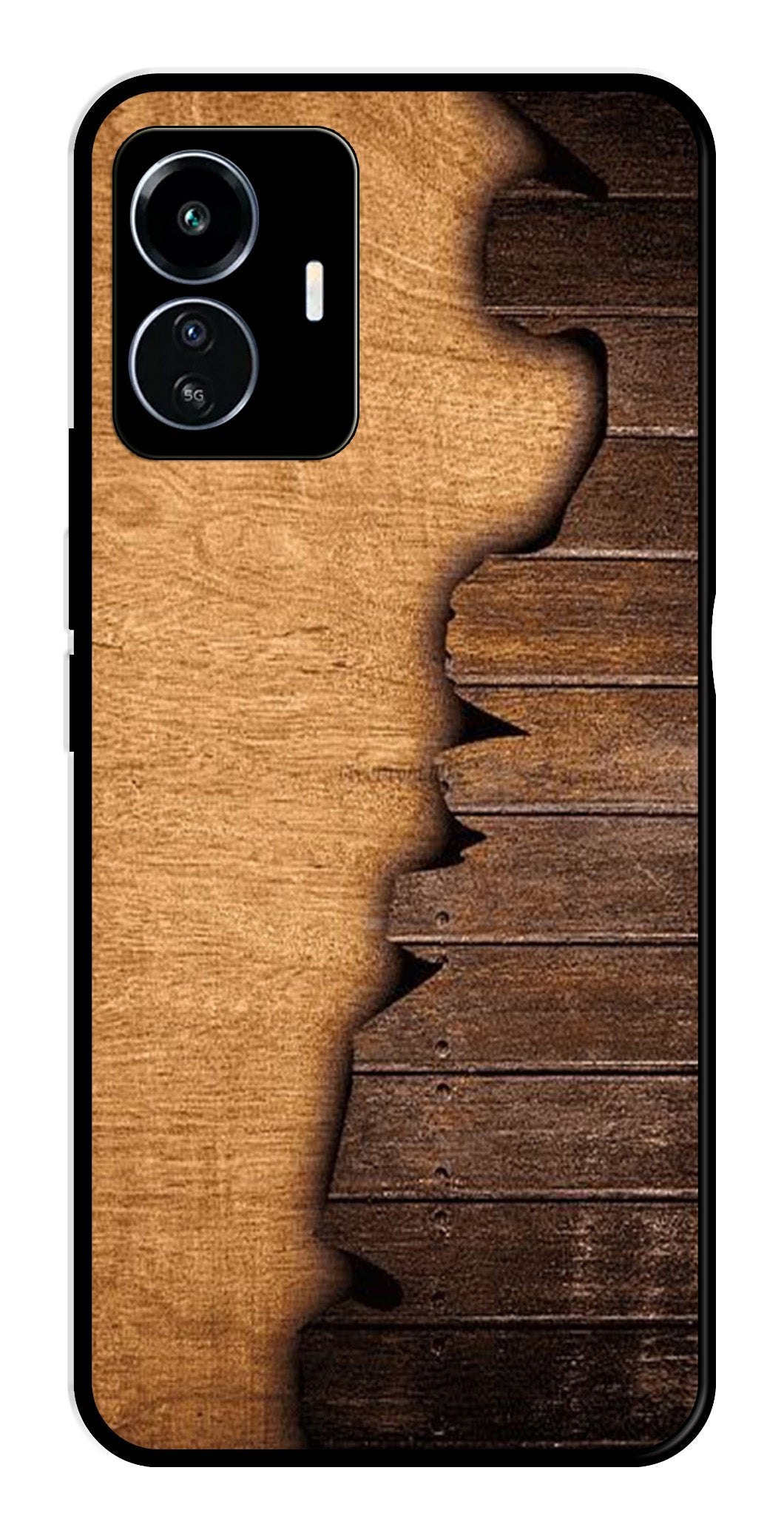 Wooden Design Metal Mobile Case for iQOO Z6 Lite   (Design No -13)