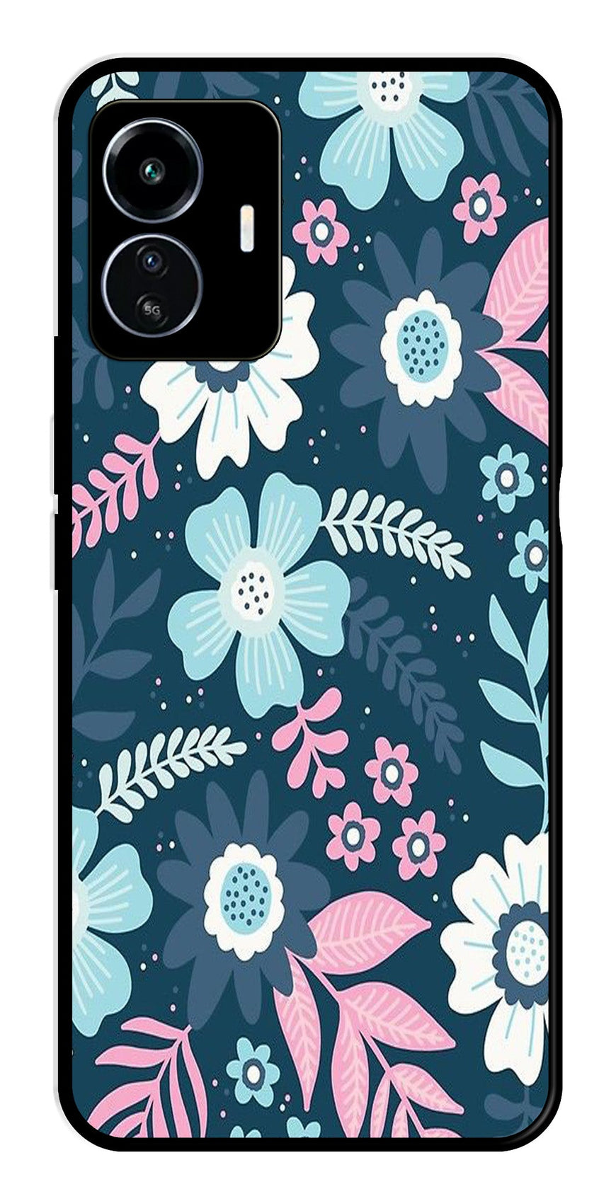 Flower Leaves Design Metal Mobile Case for iQOO Z6 Lite   (Design No -50)
