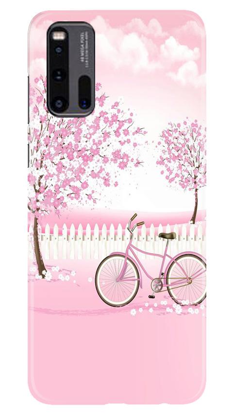 Pink Flowers Cycle Case for Vivo iQ00 3  (Design - 102)