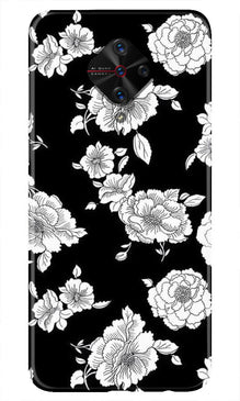 White flowers Black Background Mobile Back Case for Vivo S1 Pro (Design - 9)