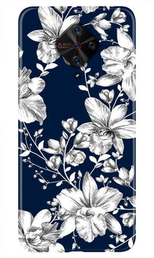 White flowers Blue Background Mobile Back Case for Vivo S1 Pro (Design - 14)
