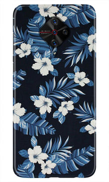 White flowers Blue Background2 Mobile Back Case for Vivo S1 Pro (Design - 15)