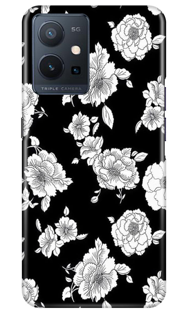White flowers Black Background Case for Vivo Y75 5G / Vivo T1 5G