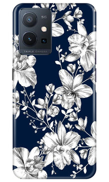 White flowers Blue Background Mobile Back Case for Vivo Y75 5G / Vivo T1 5G (Design - 14)