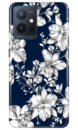 White flowers Blue Background Case for Vivo Y75 5G / Vivo T1 5G