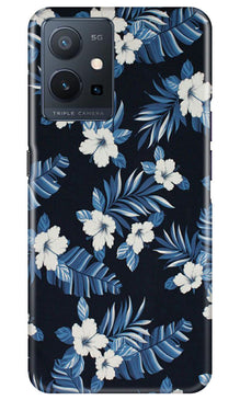 White flowers Blue Background2 Mobile Back Case for Vivo Y75 5G / Vivo T1 5G (Design - 15)