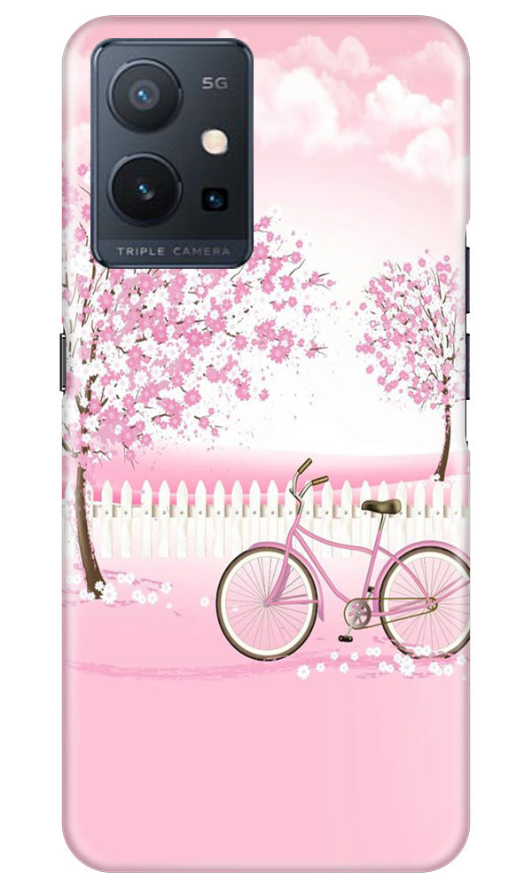Pink Flowers Cycle Case for Vivo Y75 5G / Vivo T1 5G  (Design - 102)