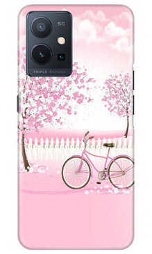 Pink Flowers Cycle Mobile Back Case for Vivo Y75 5G / Vivo T1 5G  (Design - 102)