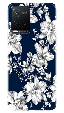 White flowers Blue Background Mobile Back Case for Vivo T1X (Design - 14)