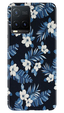 White flowers Blue Background2 Mobile Back Case for Vivo T1X (Design - 15)