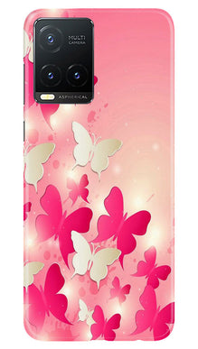 White Pick Butterflies Mobile Back Case for Vivo T1X (Design - 28)