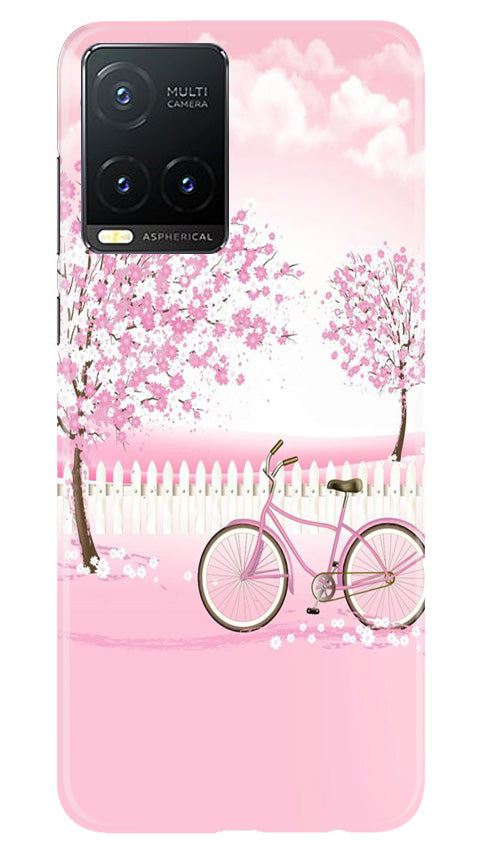 Pink Flowers Cycle Case for Vivo T1X  (Design - 102)