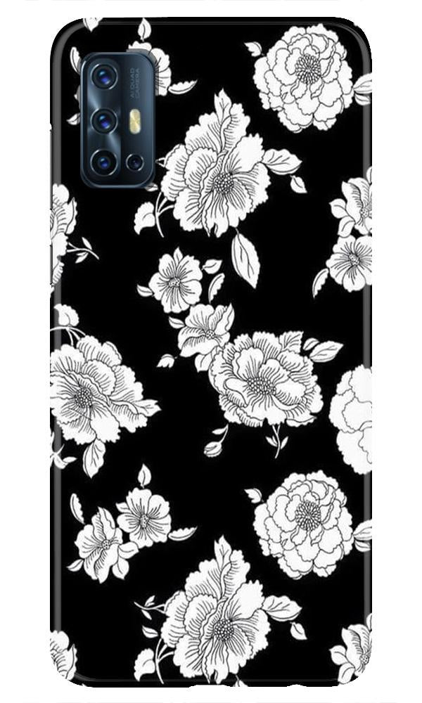 White flowers Black Background Case for Vivo V17