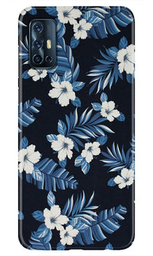 White flowers Blue Background2 Mobile Back Case for Vivo V17 (Design - 15)