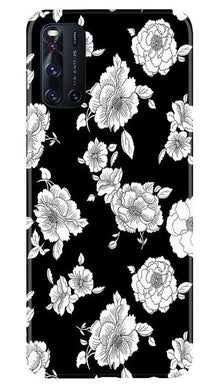 White flowers Black Background Mobile Back Case for Vivo V19 (Design - 9)