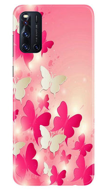 White Pick Butterflies Mobile Back Case for Vivo V19 (Design - 28)
