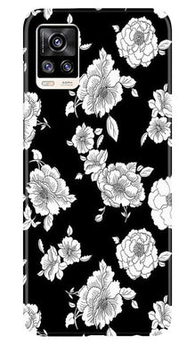 White flowers Black Background Mobile Back Case for Vivo V20 (Design - 9)