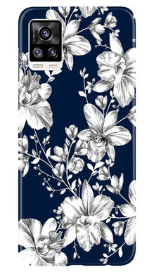 White flowers Blue Background Mobile Back Case for Vivo V20 (Design - 14)