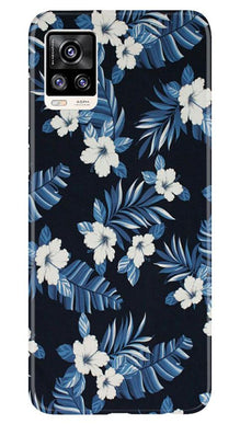 White flowers Blue Background2 Mobile Back Case for Vivo V20 (Design - 15)