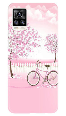 Pink Flowers Cycle Mobile Back Case for Vivo V20 Pro  (Design - 102)