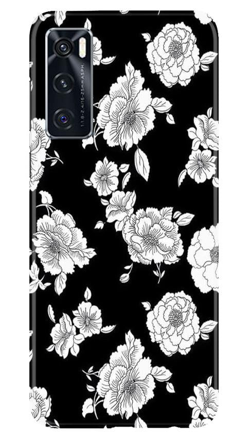White flowers Black Background Case for Vivo V20 SE