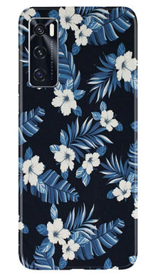 White flowers Blue Background2 Mobile Back Case for Vivo V20 SE (Design - 15)