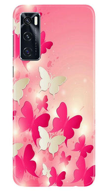 White Pick Butterflies Mobile Back Case for Vivo V20 SE (Design - 28)