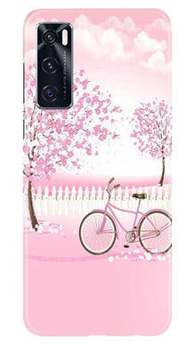Pink Flowers Cycle Mobile Back Case for Vivo V20 SE  (Design - 102)