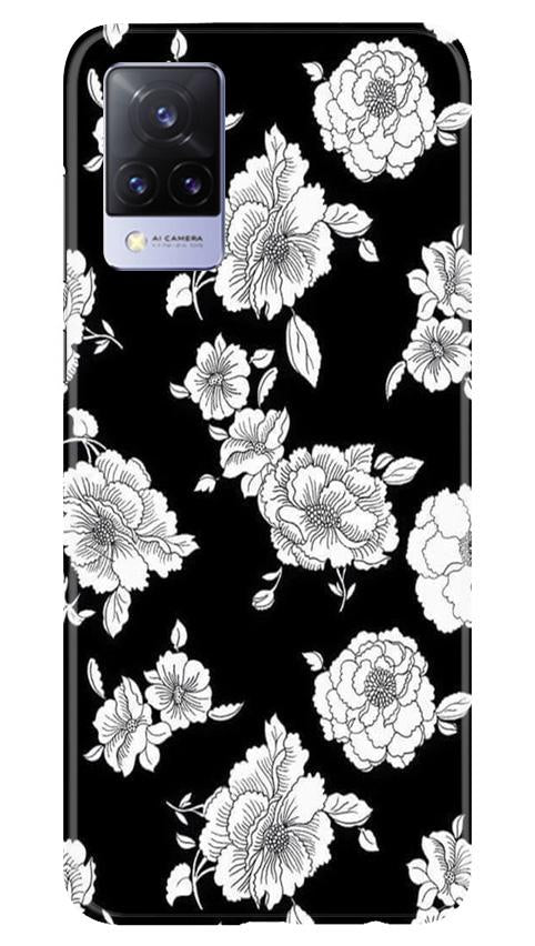 White flowers Black Background Case for Vivo V21 5G
