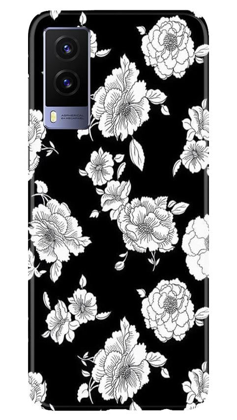 White flowers Black Background Case for Vivo V21e 5G