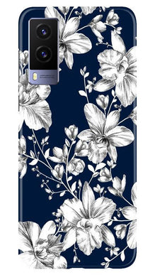 White flowers Blue Background Mobile Back Case for Vivo V21e 5G (Design - 14)
