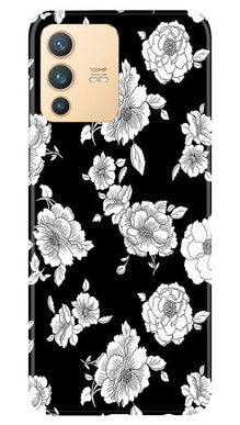 White flowers Black Background Mobile Back Case for Vivo V23 Pro (Design - 9)