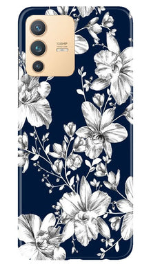 White flowers Blue Background Mobile Back Case for Vivo V23 Pro (Design - 14)