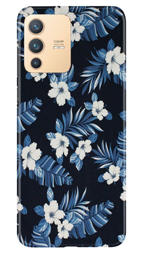 White flowers Blue Background2 Case for Vivo V23 5G
