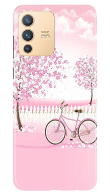 Pink Flowers Cycle Mobile Back Case for Vivo V23 Pro  (Design - 102)
