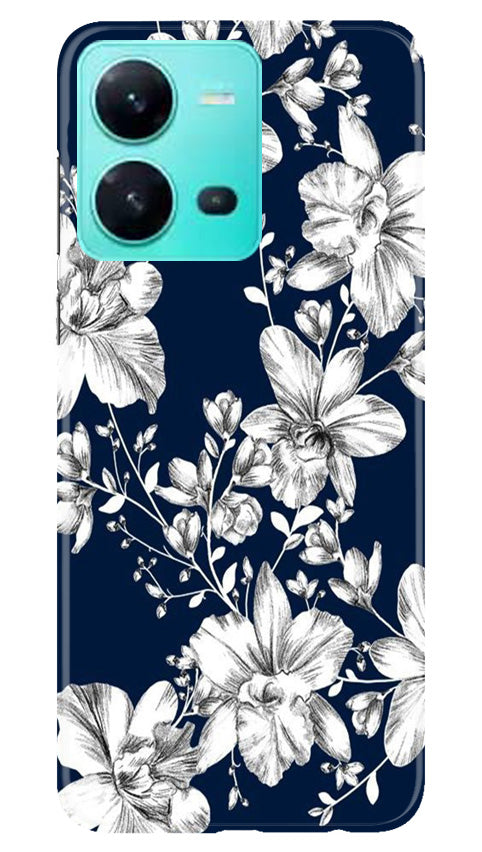 White flowers Blue Background Case for Vivo V25 5G