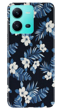 White flowers Blue Background2 Mobile Back Case for Vivo V25 5G (Design - 15)