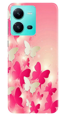 White Pick Butterflies Mobile Back Case for Vivo V25 5G (Design - 28)