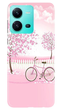 Pink Flowers Cycle Mobile Back Case for Vivo V25 5G  (Design - 102)