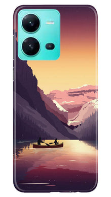 Mountains Boat Mobile Back Case for Vivo V25 5G (Design - 150)