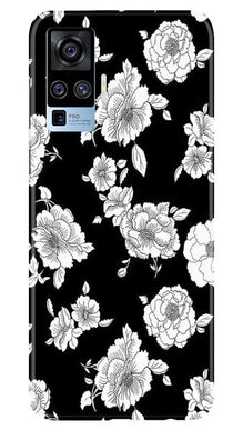 White flowers Black Background Mobile Back Case for Vivo X50 Pro (Design - 9)