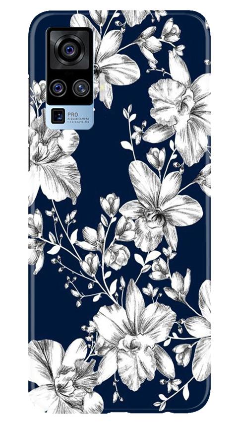White flowers Blue Background Case for Vivo X50 Pro