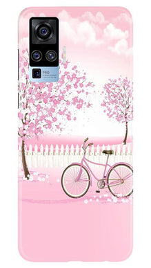 Pink Flowers Cycle Mobile Back Case for Vivo X50 Pro  (Design - 102)