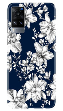 White flowers Blue Background Mobile Back Case for Vivo X60 (Design - 14)
