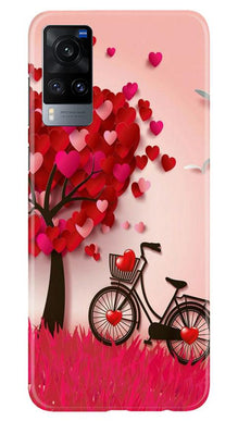 Red Heart Cycle Mobile Back Case for Vivo X60 (Design - 222)