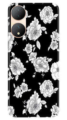 White flowers Black Background Mobile Back Case for Vivo Y100 5G (Design - 9)