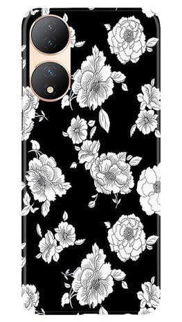 White flowers Black Background Case for Vivo Y100 5G